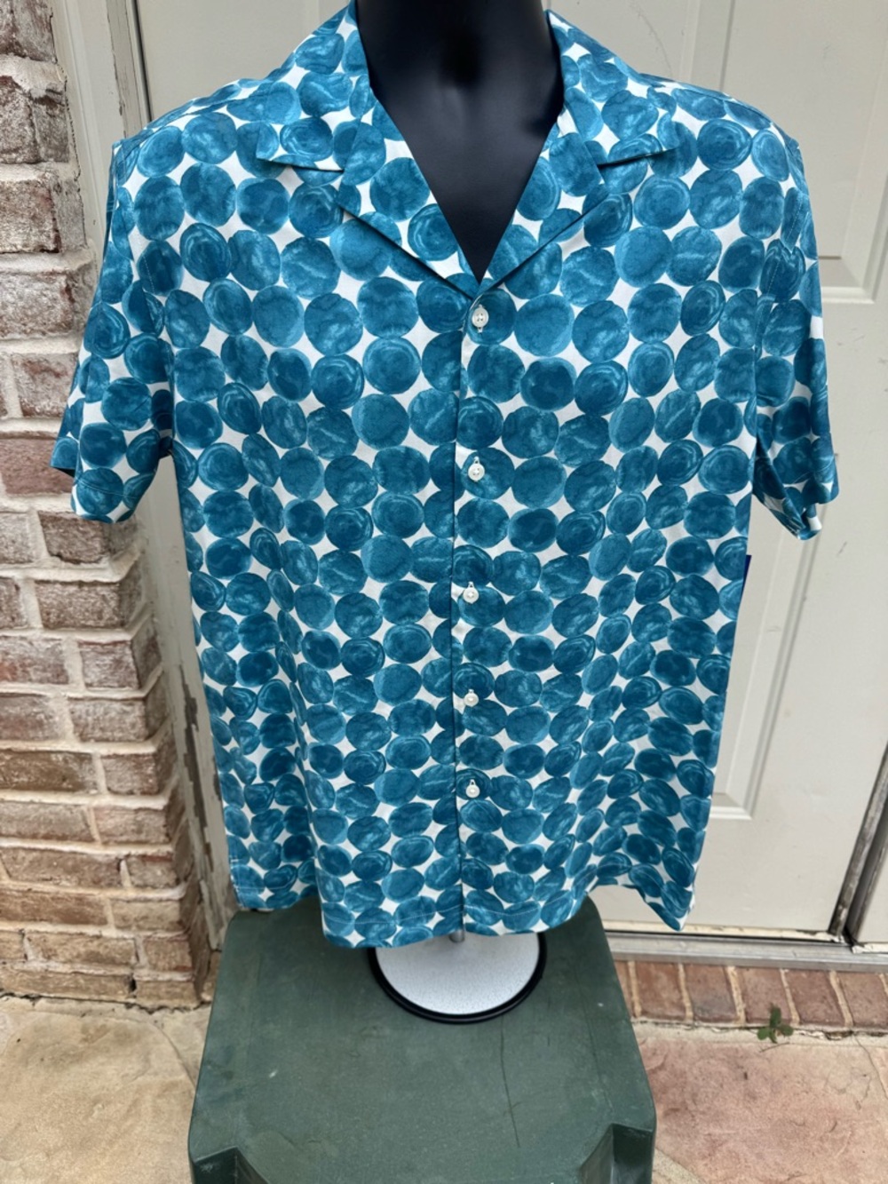 Apt. 9, Teal & White, Short Sleeve,  Button-Up Shirt, Size Medium
